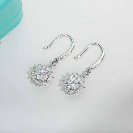 1 Carat Sunflower D Color Moissanite Drop Earrings 925 Sterling Silve Flower Hook Earrings for Woman Gifts Wholesale
