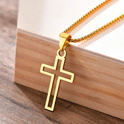 Casual Hollow Cross Necklaces for Men Boys,Waterproof Stainless Steel Cross Pendant Necklace,Religious Faith Prayer Jewelry Gift