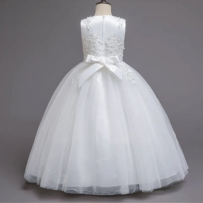 Teenage Girls Sequins Embroidery Bridesmaid Long White Dress For Flower Kids Wedding Party First Communion Birthday Vestidos