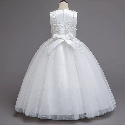 Teenage Girls Sequins Embroidery Bridesmaid Long White Dress For Flower Kids Wedding Party First Communion Birthday Vestidos