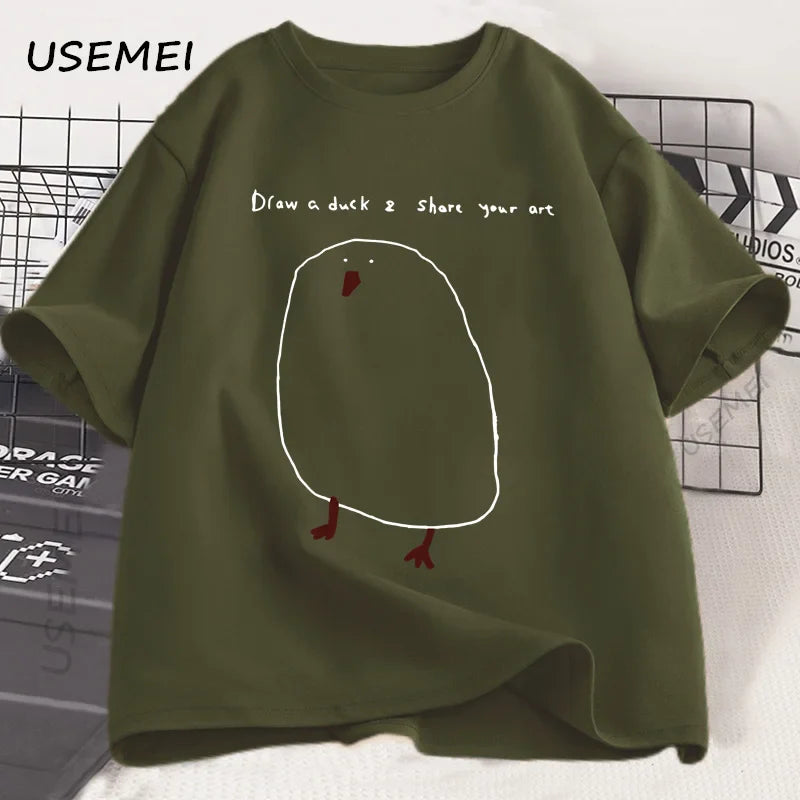 Funny Draw Duck T Shirt Men Women Cotton Casual Funny Printed T-shirt Summer Short Sleeve Cool Round Neck Mens Clothes Tshirt