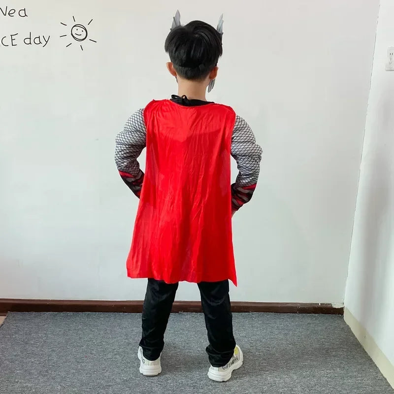 3pcs Kids Boys Thor Muscle Jumpsuit Cosplay Costumes Movies Character Superhero Halloween Children's Stage Performance Outfits