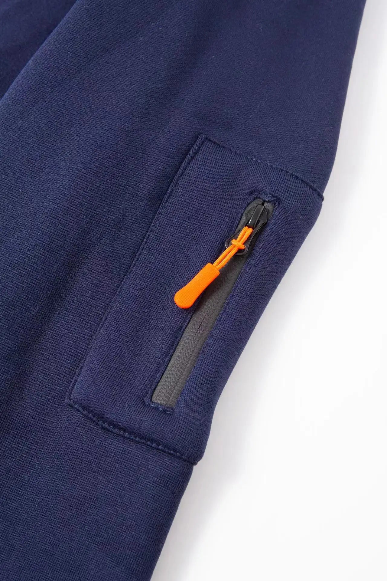 Men's sports suit style autumn and winter fleece men's casual sportswear zipper sweater multi-pocket work pants suit