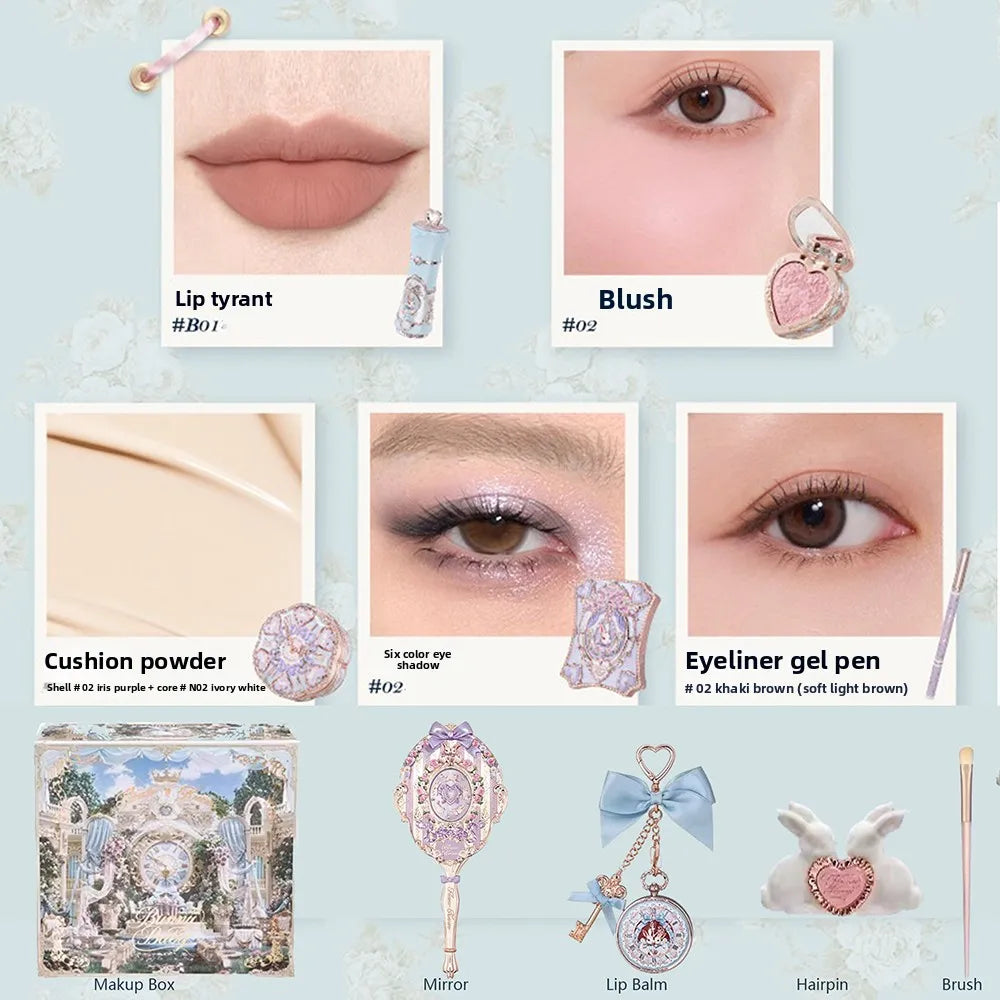 Garden Collection Lip Cream Blush Air Cushion CC Cream Liquid Foundation Eye Shadows Palette Makeup Set 10pcs