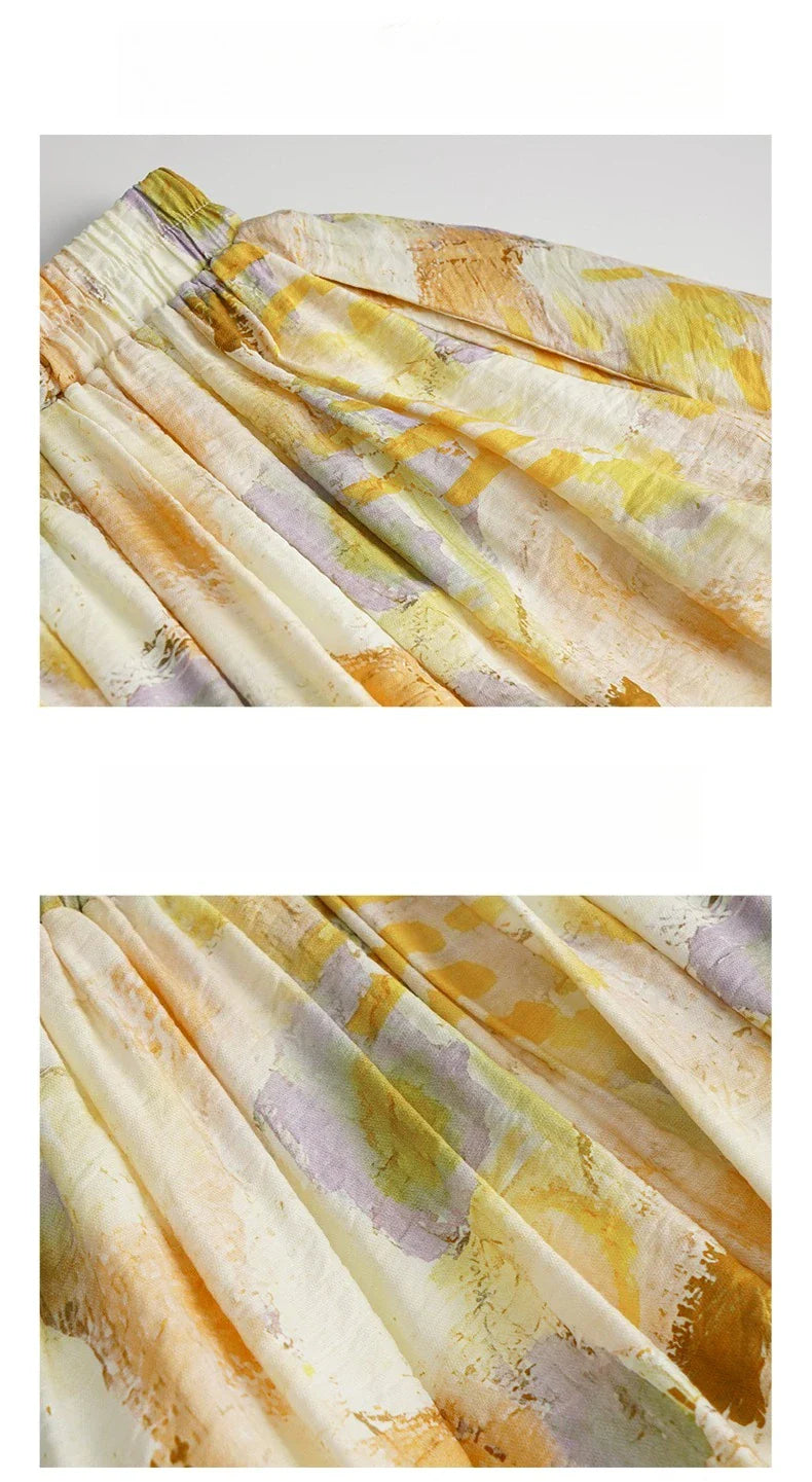 Women Long Skirt French Fashion Floral Skirt 2026 Summer High-waisted Splicing Hollow A-shaped Pendulum Skirts O23XB80203