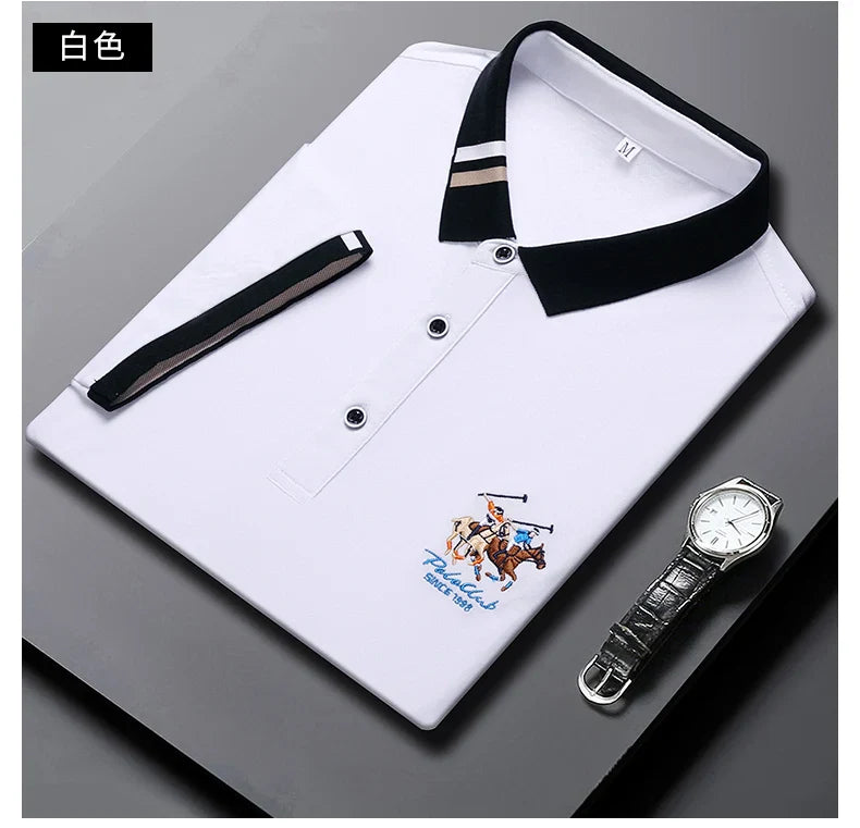 2024 Men's Cotton New Summer Exquisite Embroidered Short sleeved Polo Shirt Business Leisure Breathable T-Shirt Top Men's Wear