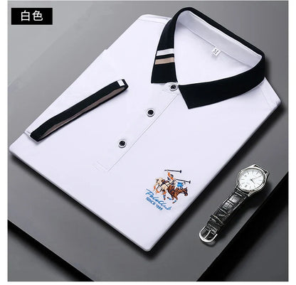 2024 Men's Cotton New Summer Exquisite Embroidered Short sleeved Polo Shirt Business Leisure Breathable T-Shirt Top Men's Wear
