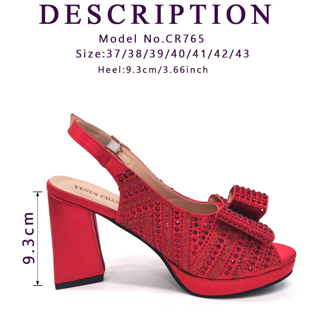 Black Color Elegant High Heels Nigeria Popular Design African Ladies Shoes And Bag Set for Wedding Party