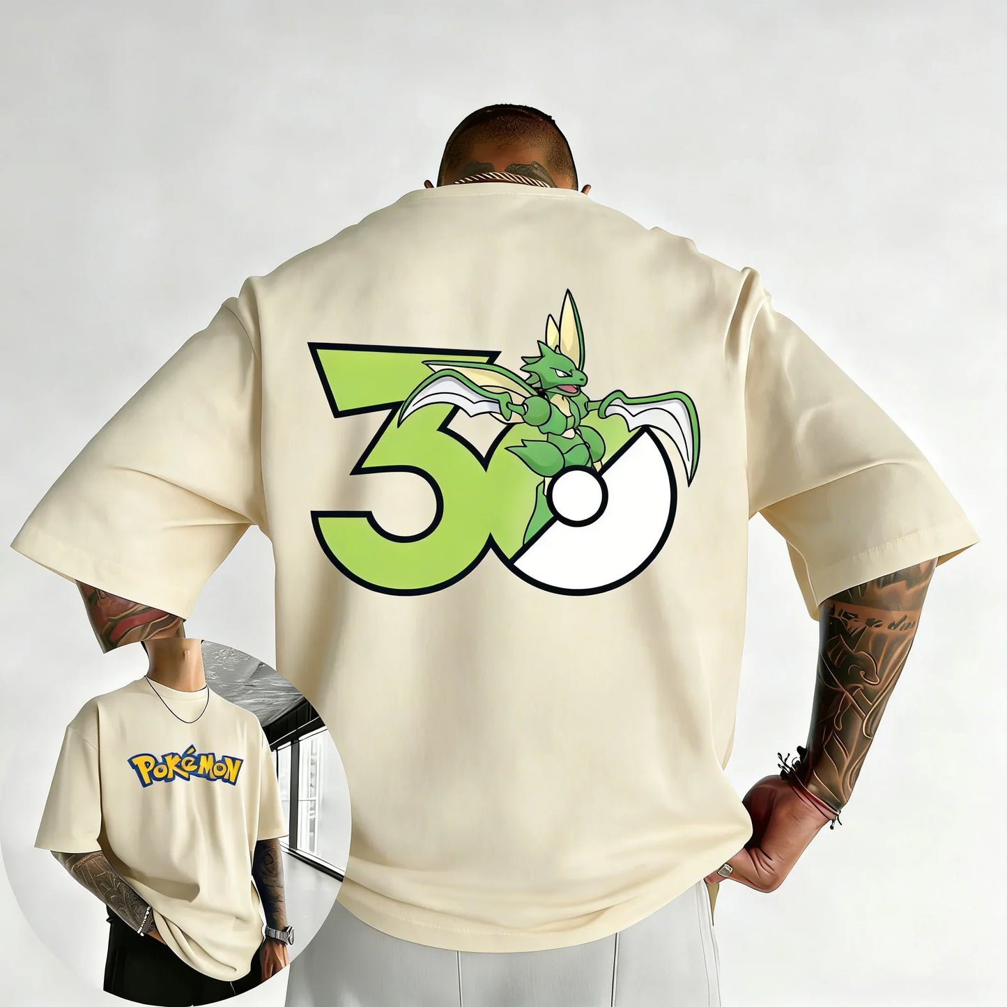 30th Anniversary Scyther Printed T-shirt Summer Men's and Women's Trendy Large Loose Casual Y2K Short Sleeve Top