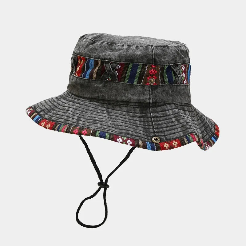 Cotton National Wind Solid Color Bucket Hat Outdoor Travel Sun Cap For Men And Women 15