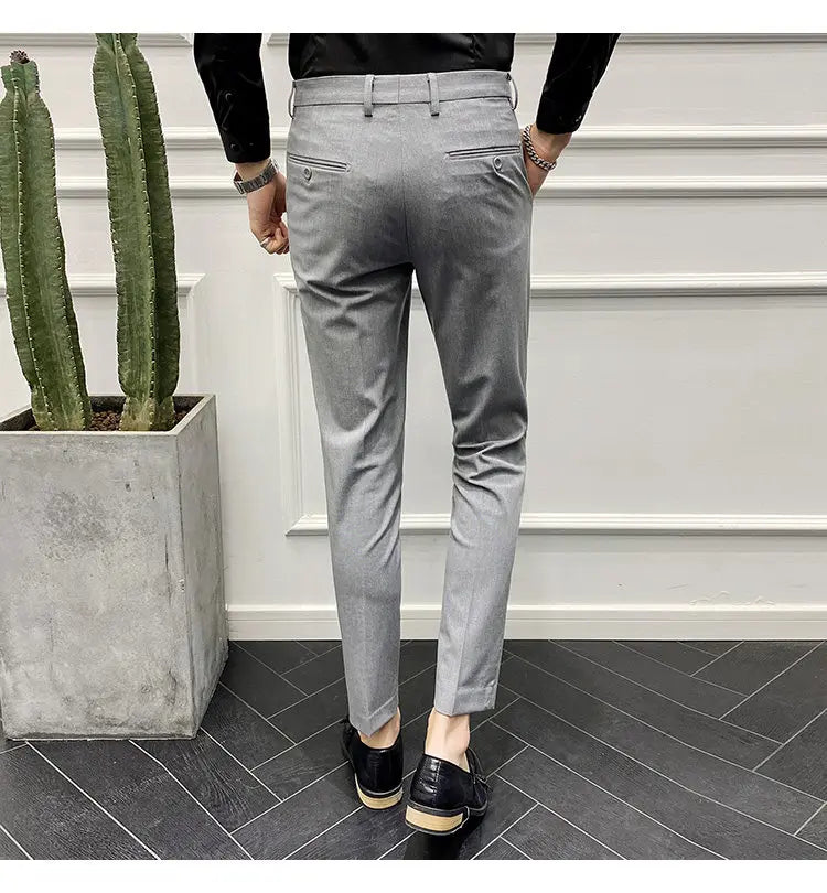 Men's Slim Fit Chino Pants with Embroidered Design - Classic Korean Style Casual Trousers for Daily Wear 28-42