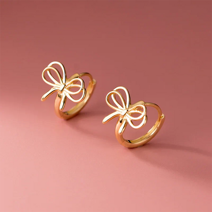 925 Sterling Silver Hollow Romantic Bow Huggies Ear Hoops Earrings for Women Fashion Elegant Charm Party Jewelry Gifts