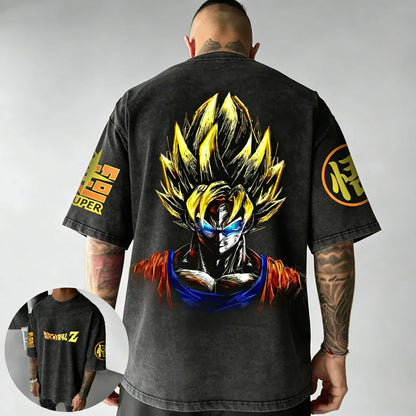 Anime Cotton T-shirt Summer New Super Saiyan Printed Men's Street Hip Hop Loose Casual Short Sleeve Top