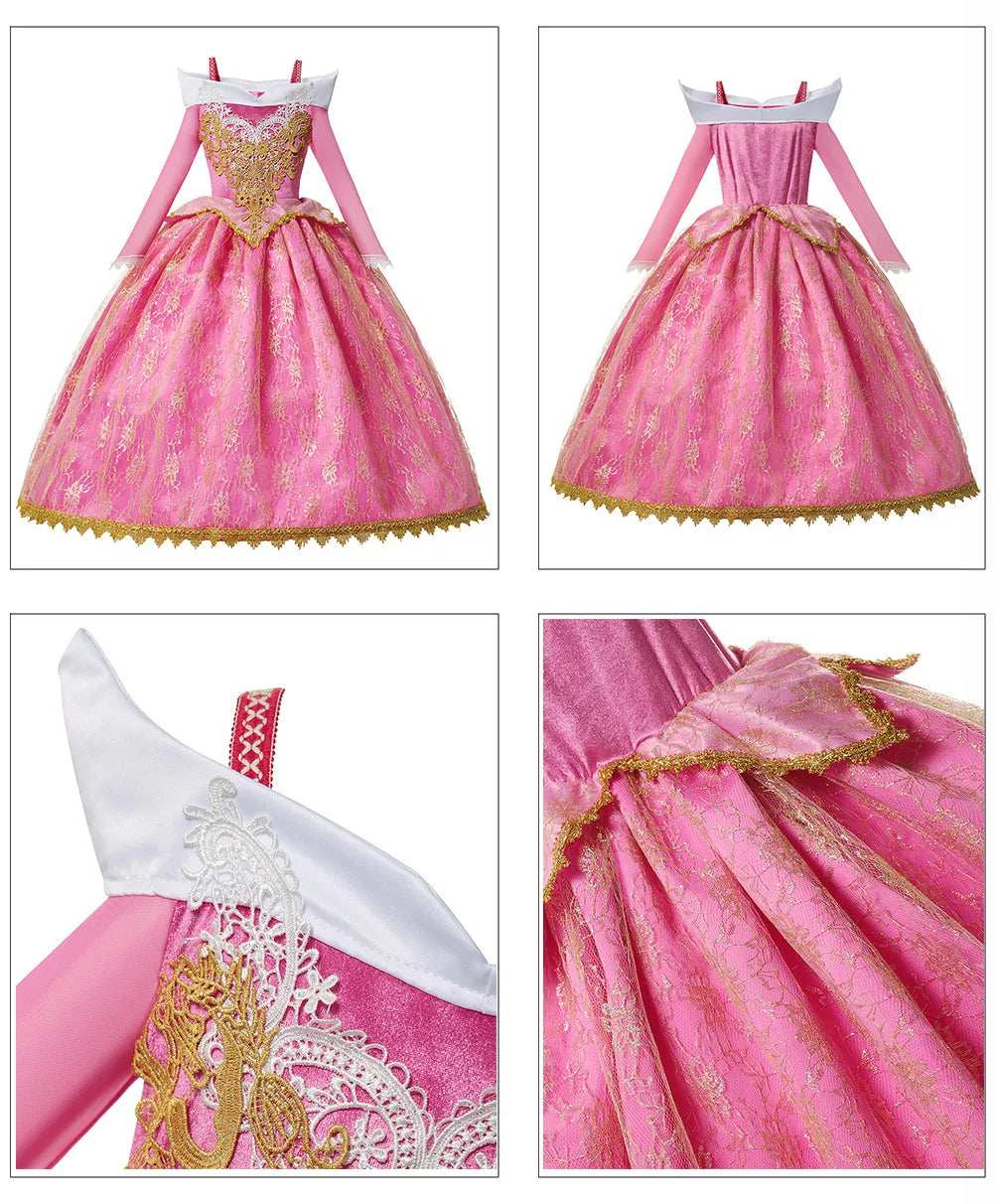 Luxury Girls Princess Costume Ball Gown Dress Fancy Birthday Carnival Party Off Shoulder Golden Applique Children Outfits Dress