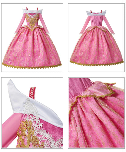 Luxury Girls Princess Costume Ball Gown Dress Fancy Birthday Carnival Party Off Shoulder Golden Applique Children Outfits Dress
