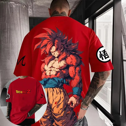 Anime Cotton T-shirt Summer New Super Saiyan 4 Printed Men and Women Street Hip Hop Casual Short Sleeve Top