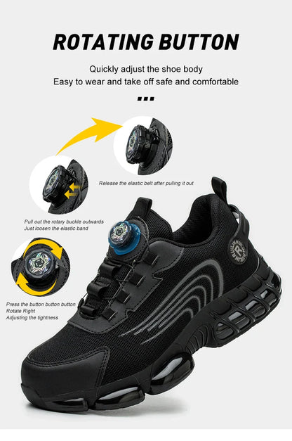 Rotating Button Work Safety Shoes for Men protection Safety Work Shoes Anti Puncture Work Sneakers Anti-smash Steel Toe Boots