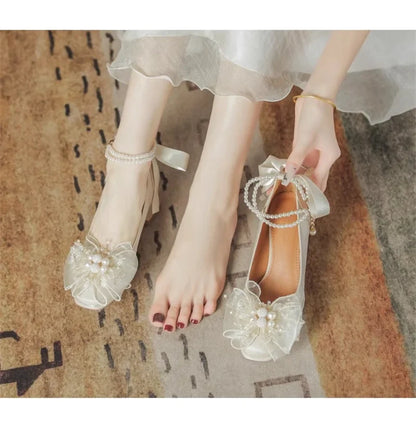 spring and autumn new style fashionable, comfortable and versatile pearl temperament versatile square-toe pumps for women