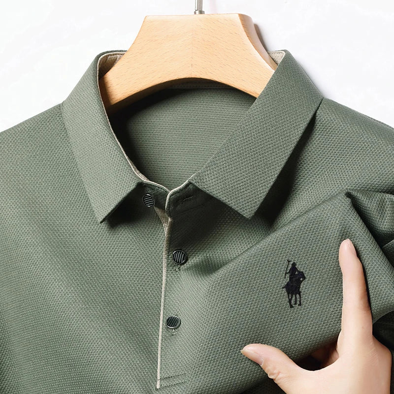 Spring and Autumn Pure Cotton Men's Long Sleeve Collar T-shirt Business Casual Fashion Comfortable Versatile Polo Shirt