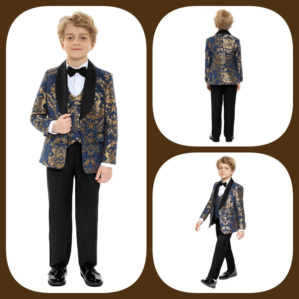 Hot Sale Stylish Suit For Boys Formal Banquet Graduation Coat Vest Pants Bow Tie Smart Quality School Performance Noble