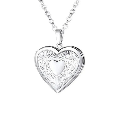 New Fashion Unisex Titanium Steel Necklace Heart Shaped Photo Picture Locket Lover Friend Pendant Chain Jewelry Accessoires