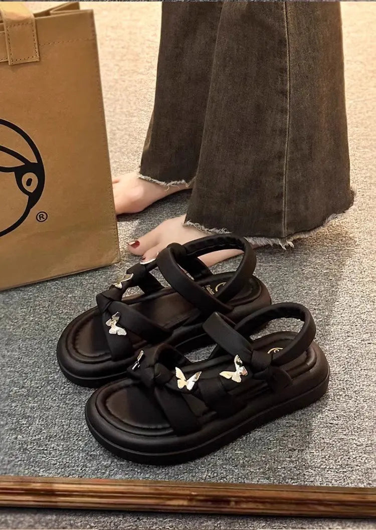 New Arrival Kids Sandals Children's Design Hollow-out Casual Sandals Soft Flat Strappy Sandals Girls Cute Bowknot Beach Shoes