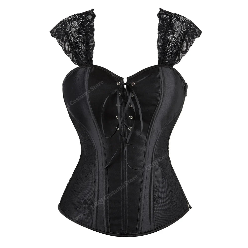Overbust Corset Top with Straps Jacquard Corset Bustier Zipper Plus Size for Women Corset Dress with Skirt Black Red purple