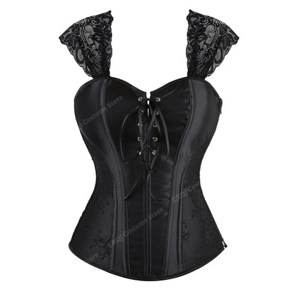 Overbust Corset Top with Straps Jacquard Corset Bustier Zipper Plus Size for Women Corset Dress with Skirt Black Red purple