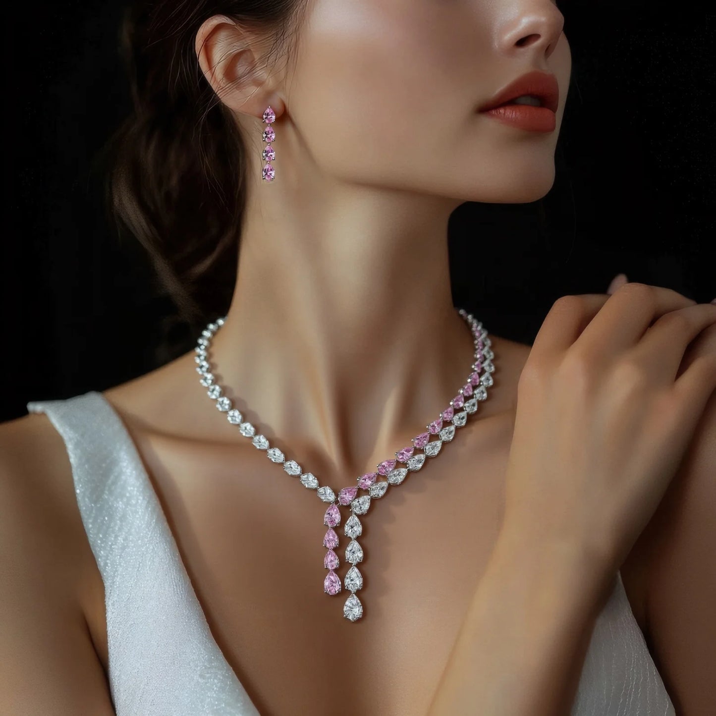 Clear Best Quality Brilliant Crystal Zircoina Earrings And Necklace Bridal Jewelry Set Wedding Dress Accessories N-1453