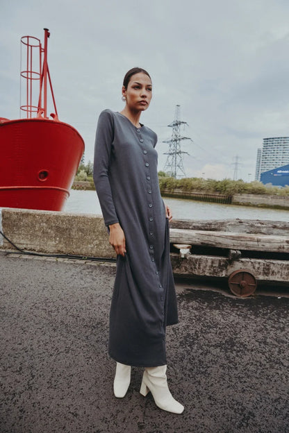 Maxi dress woman fashion V neck comfortable button dress