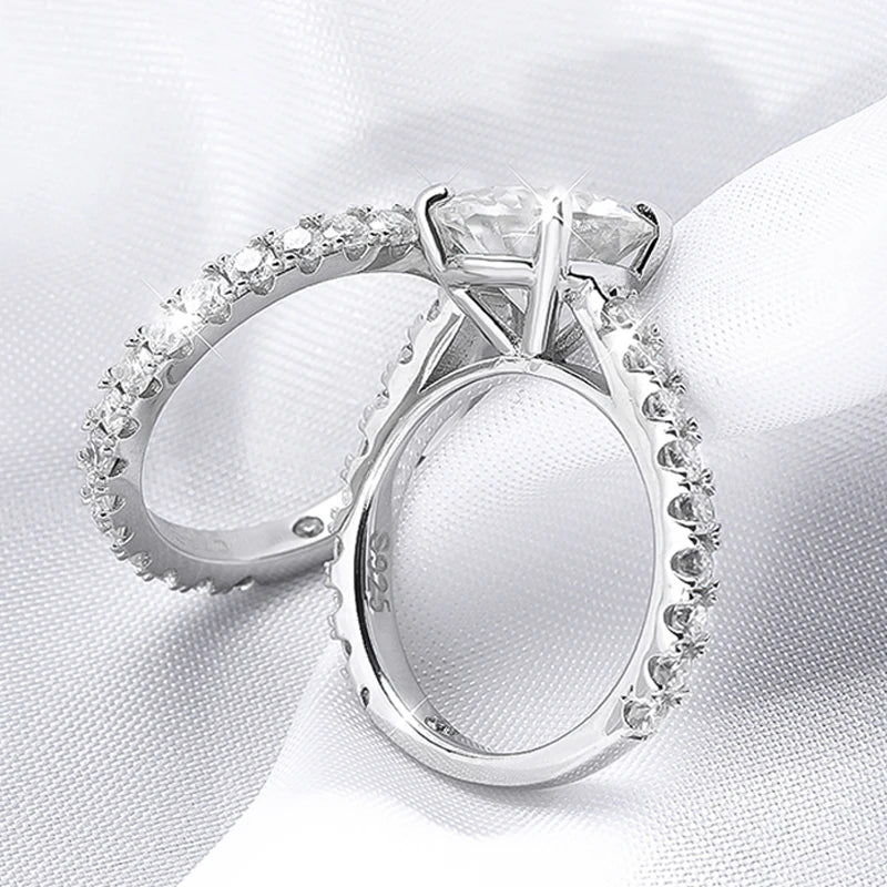18k Plated 0.6-4.2CT All Moissanite Rings for Women Sparkly Luxury Wedding Diamond Band 100% 925 Sterling Silver Jewelry