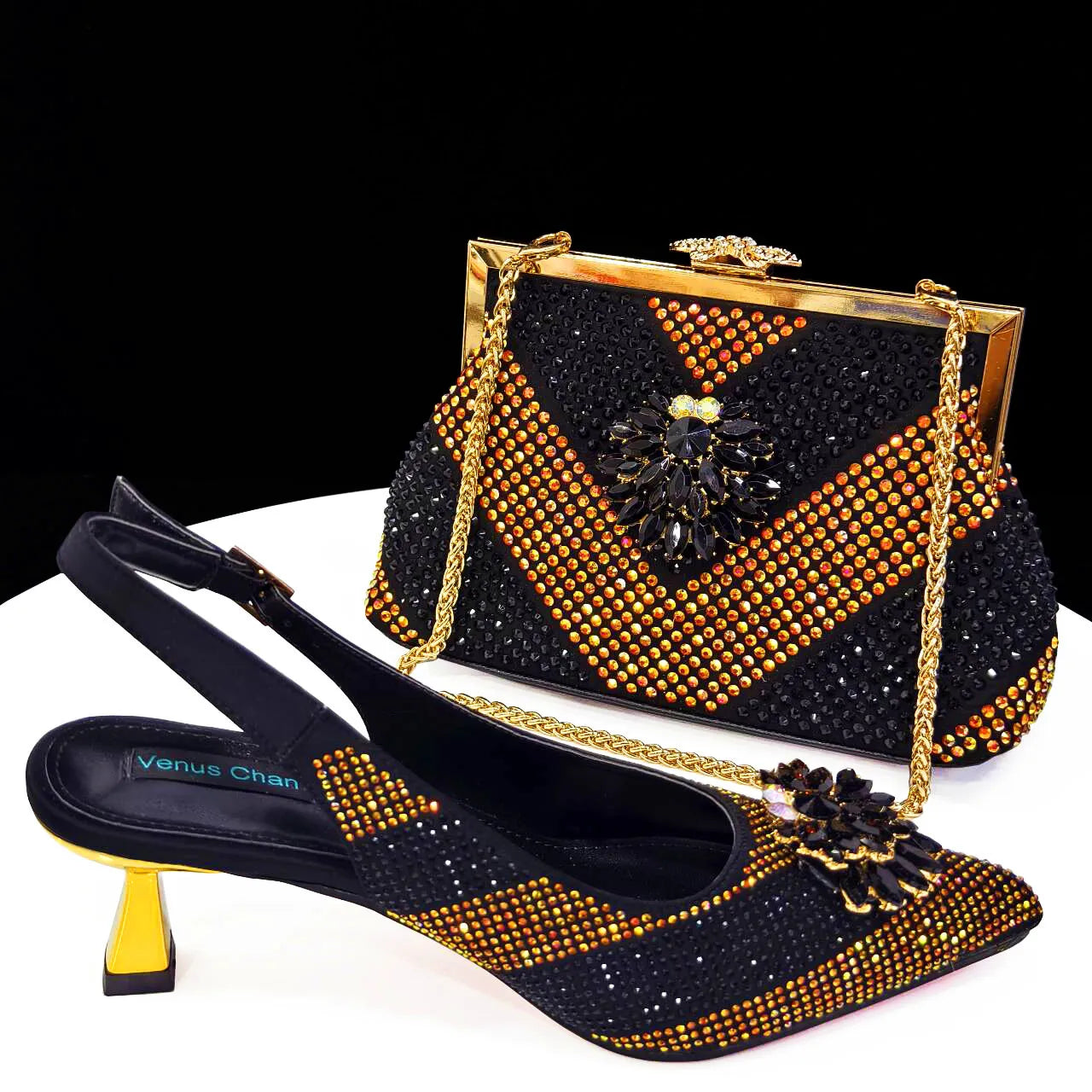 Italian Luxury Rhinestone Wine Pointed Toe High Heels with Matching Bag Set – Ideal for Parties and Special