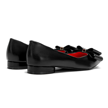 2025 Women's Flat Shoes New Black Pointed Bow Business Shoes Comfortable Commuting Women Shoes