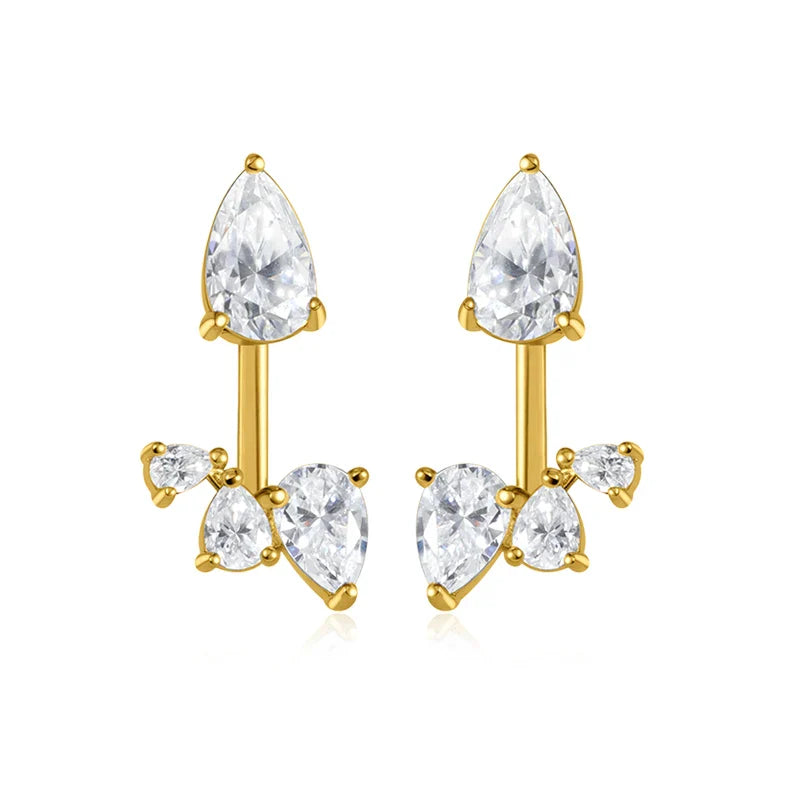 18k Plated Pear Cut 100% All Moissanite Stud Earrings for Women Girls Water Drop Luxury Ear Jewelry 925 Sterling Silver