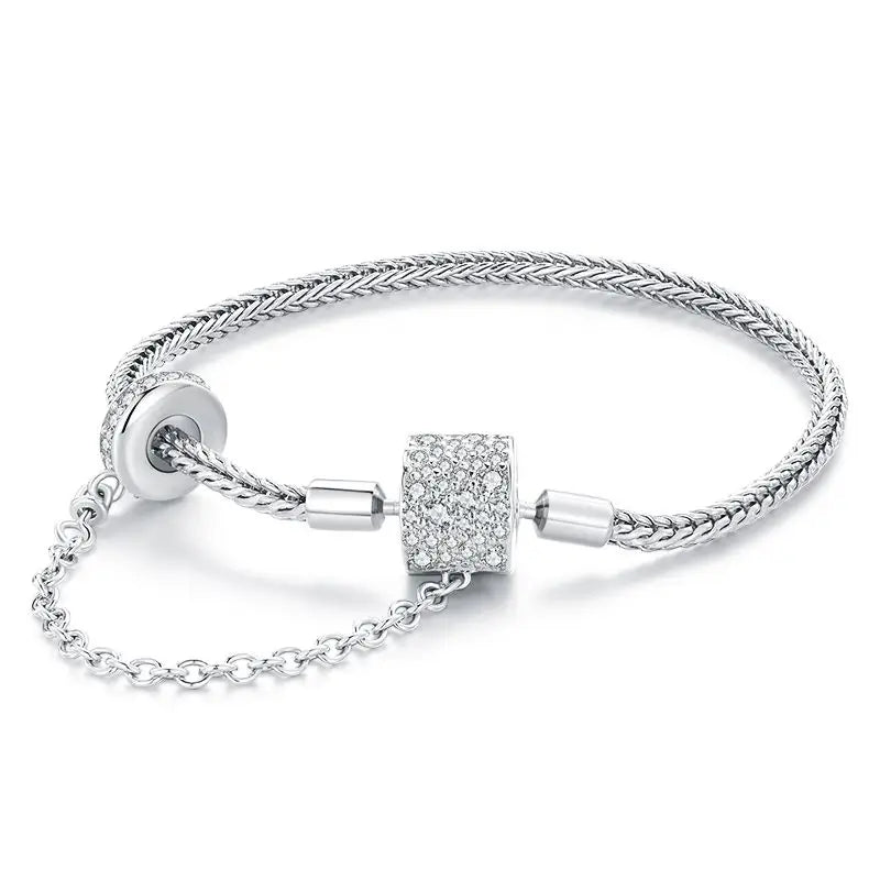 Authentic 925 Sterling Silver Basic Charm Bracelet with Safty Chain Women Beads and Pendant DIY Bracelet BSB103