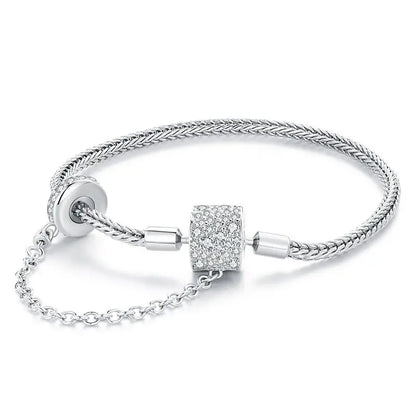 Authentic 925 Sterling Silver Basic Charm Bracelet with Safty Chain Women Beads and Pendant DIY Bracelet BSB103