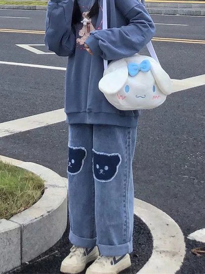 Cute Hip Hop Bear Print Jeans Girls Cool Harm Pants