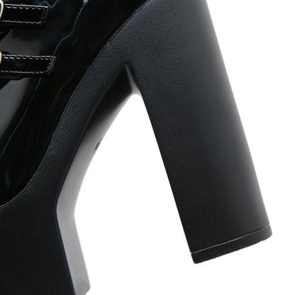 Block Heels Pumps for Women Fashion Multi Buckle Strap Heart Design Dress Shoes Side Zipper High Heels Mary Jane Shoes