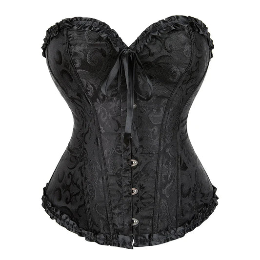 Victorian Corset Plus Size Women Sexy Overbust Bustiers Top Vintage Flower Print Lingerie Corselet Lace Korsett White Black Blue