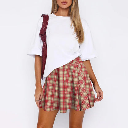 Retro Plaid Pleated Skirts Skirt Y2K Streetwear Vintage School Uniform A-Line Gym Student Short Skirt Girl Xmas Dress Up