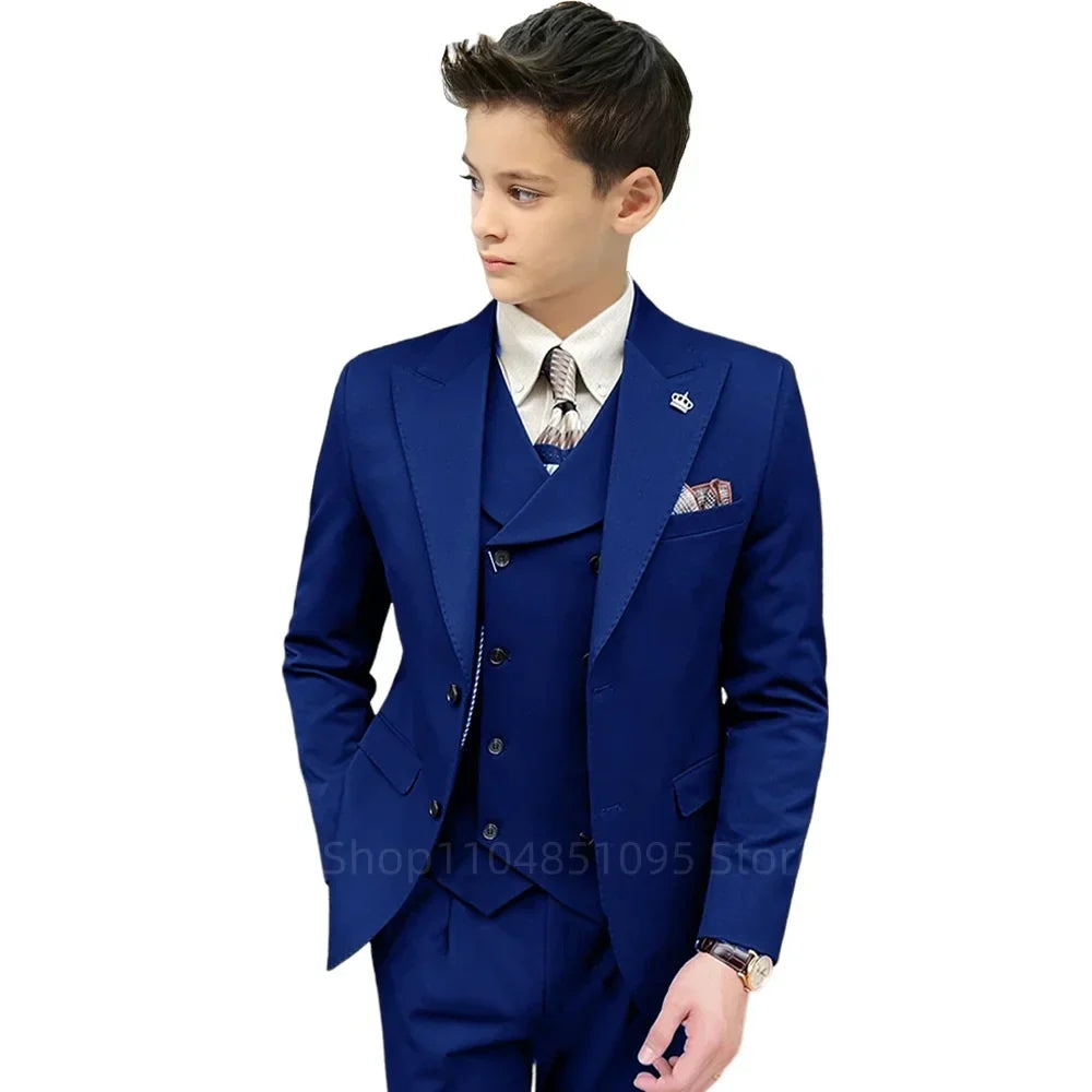 3 Piece Slim Fit Boy Fashion Suits Cutsom Flower Boy Wedding Tuxedo Prom Wedding Peak Lapel Jacket Vest Pants Set Children Suit