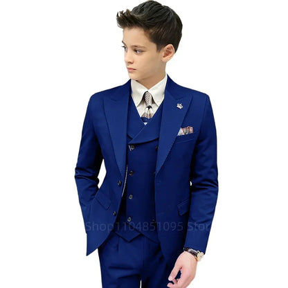 3 Piece Slim Fit Boy Fashion Suits Cutsom Flower Boy Wedding Tuxedo Prom Wedding Peak Lapel Jacket Vest Pants Set Children Suit