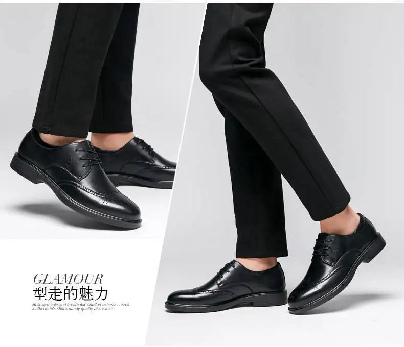 Men's Dress Brogues Elevator Shoes Platform Breathable Casual Business Luxury Genuine Leather Heightening Shoes 6 CM Taller Man