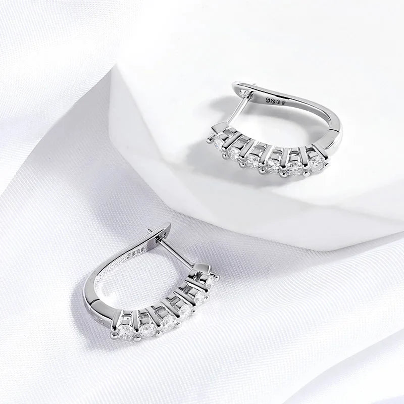 1.2ct Halo Moissanite Hoop Earrings for Women 925 Sterling Silver Straight Row Ear Buckles Wedding Small Ear Studs Gift