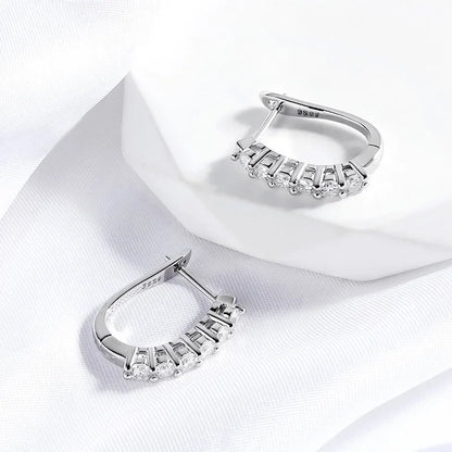 1.2ct Halo Moissanite Hoop Earrings for Women 925 Sterling Silver Straight Row Ear Buckles Wedding Small Ear Studs Gift