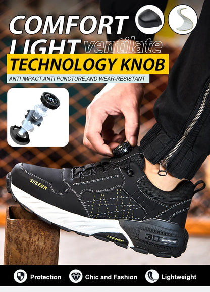 Men's Safety Shoes Steel Toe Anti- Crush Kevlar Fashion Outdoor Work Boots Industrial Workshop Button Style Footwear