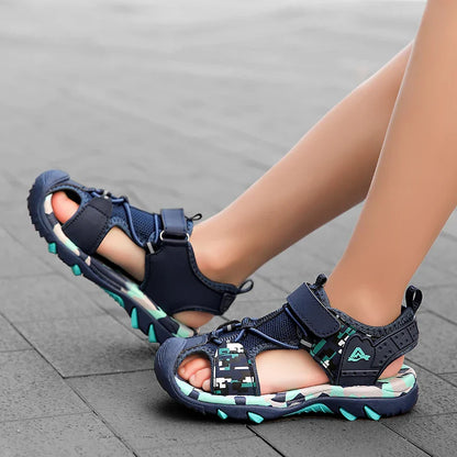 Summer Boys Sandals Casual Children Kids Rubber School Breathable Anti-Slip Beach Shoes Outdoor Anti-Bump Closed Toe Sandails
