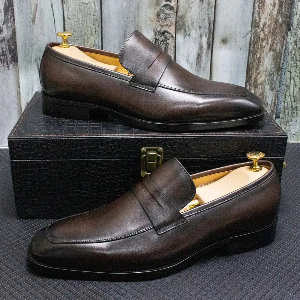 Men's Genuine Leather Penny Loafers Italian Design Luxury Classic Wedding Formal Office Business Dress Shoes