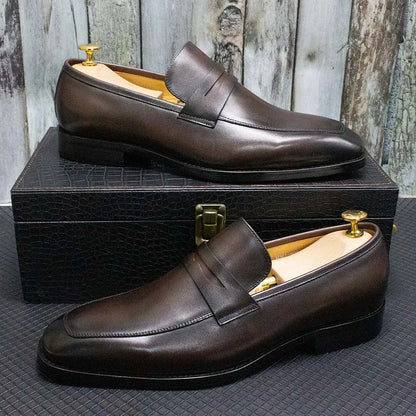 Men's Genuine Leather Penny Loafers Italian Design Luxury Classic Wedding Formal Office Business Dress Shoes