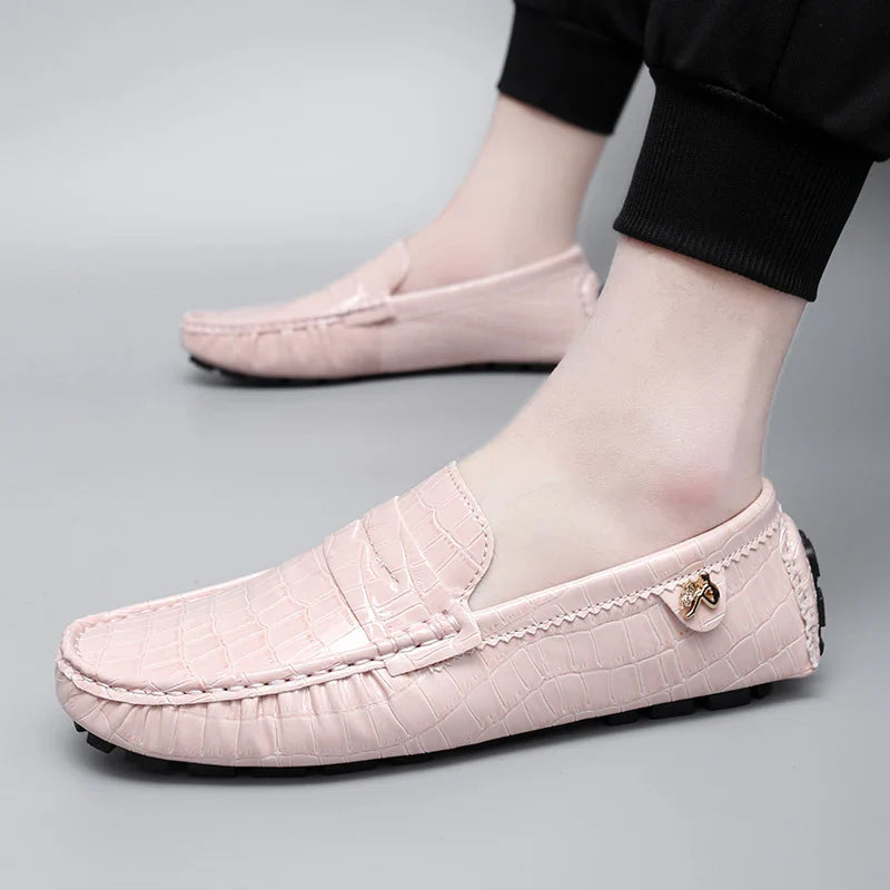 Patent Leather Loafers for Men, Crocodile Pattern, Korean Style, Trendy, Popular Casual Leather Shoes, Slip-On Loafers, Lazy Shoes
